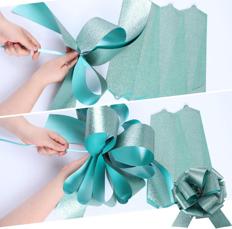 HCHENBOW 12" Large Pull Bows,2pcs Car Bows for Gift Wrapping, Christmas Party Birthday Gift Wedding Ribbon Bows for Bikes, Boxes or Flower Decorations, Valentine's Day Gift Decorations (Green) - Image 3